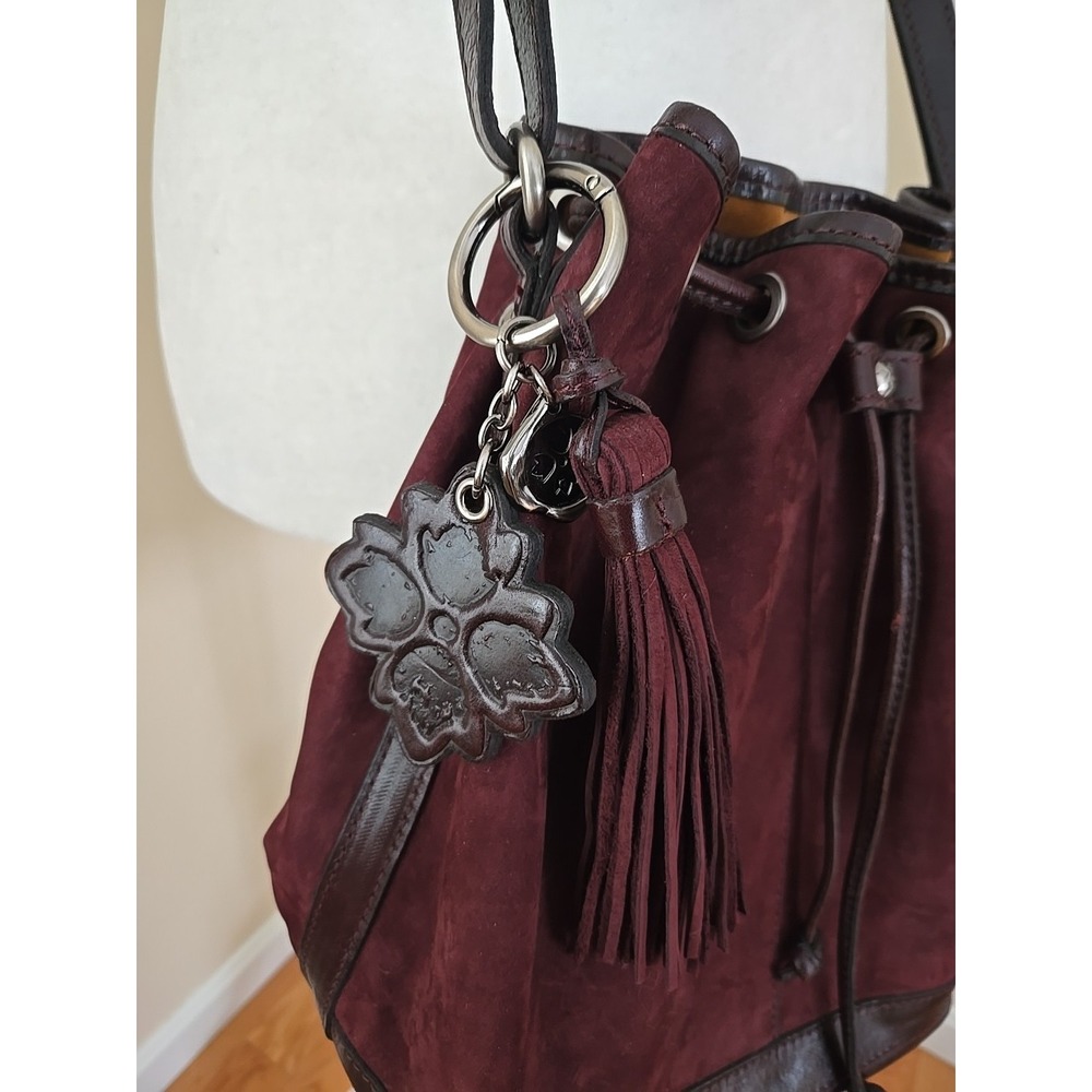 Patricia Nash Melrose Drawstring with Floret Key Fob Plum Nubuck Suede Crossbody - Picture 3 of 16